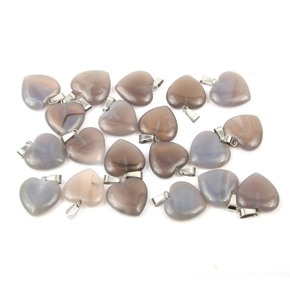 7209 20 Pcs natural stone pendants heart shape healing grey agate stone